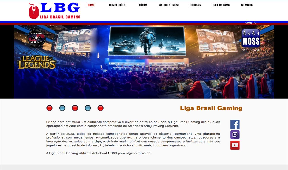 Site da Liga Brasil Gaming